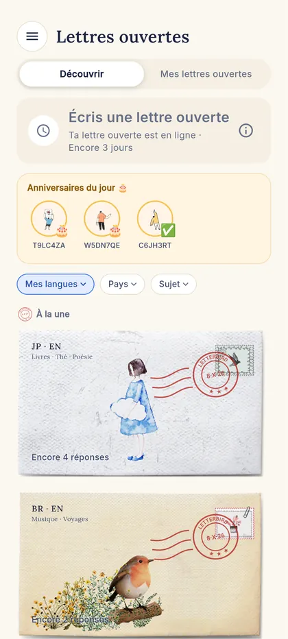 Trouve quelqu’un à qui écrire
